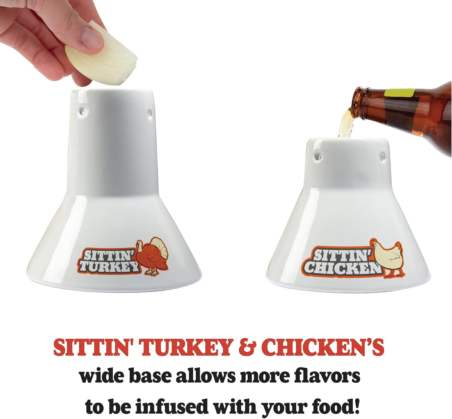 Sittin' Chicken & Sittin' Turkey Ceramic Beer Can Steamer & Roaster Combo Set